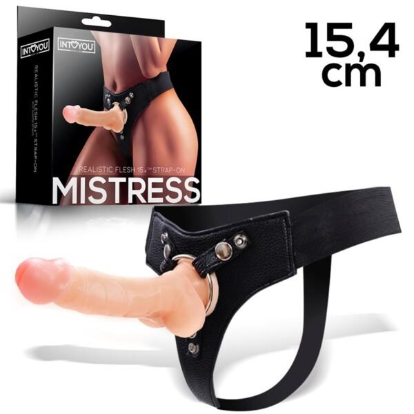 157 Mistress Arnés Elástico con Dildo de Silicona de 15,4 cm Natural