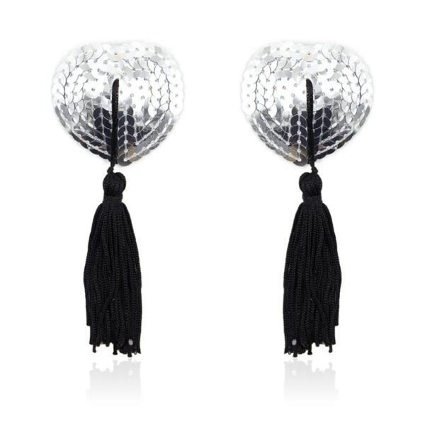 12046 Pezoneras Autoadhesivas Forma de Corazón con Lentejuelas Negro/Plata