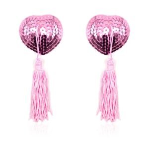 Pezoneras Autoadhesivas Forma de Corazón con Lentejuelas Rosa