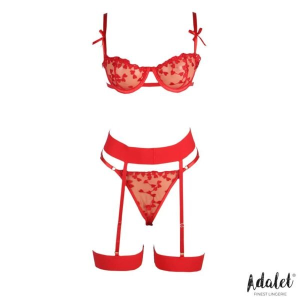 Yvonne Set Sujetador, Tanga y Liguero con Corazones Rojo